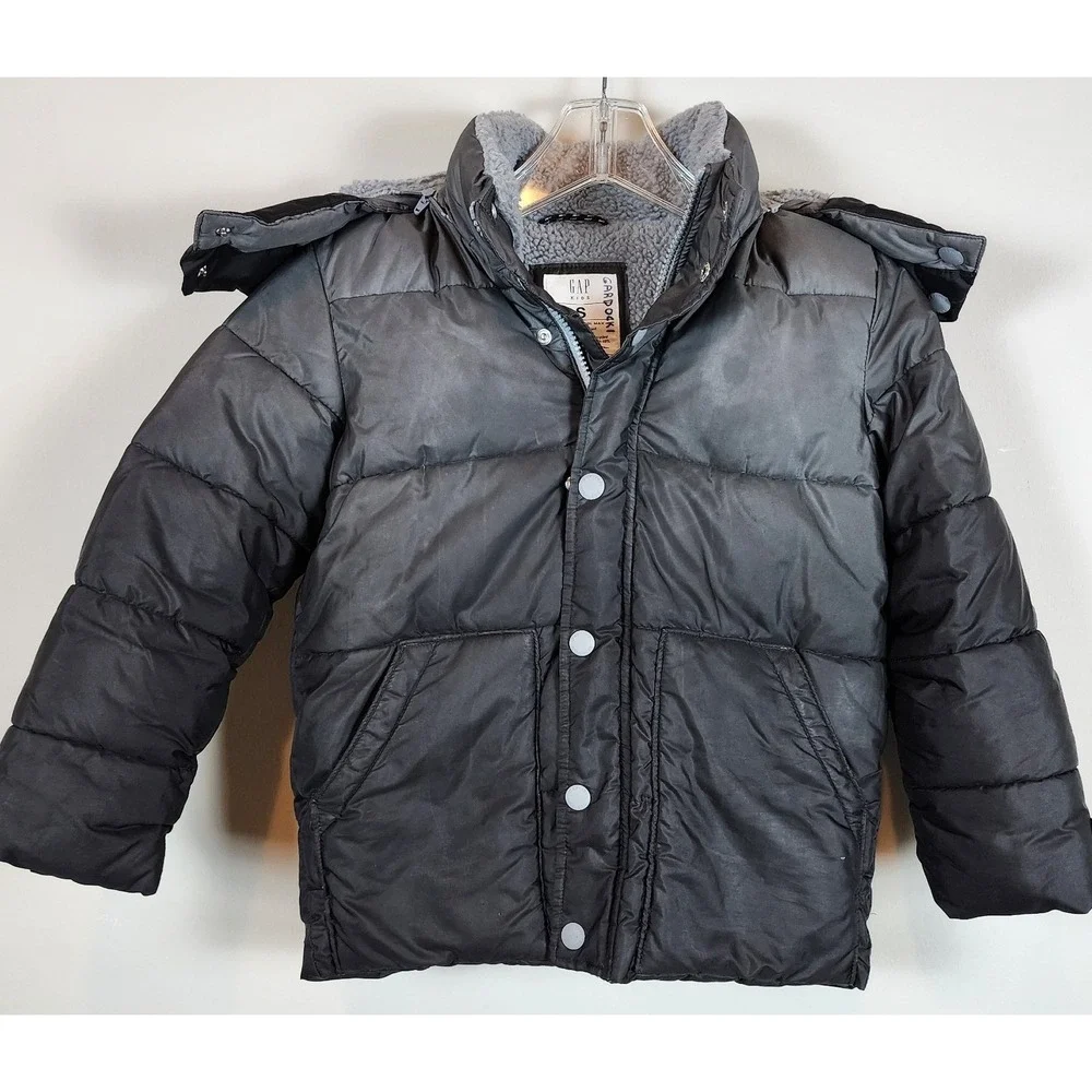 GAP Kids‎ Cold Control Max Puffer Jacket Gray Ombre Sherpa Lined Hood Size S